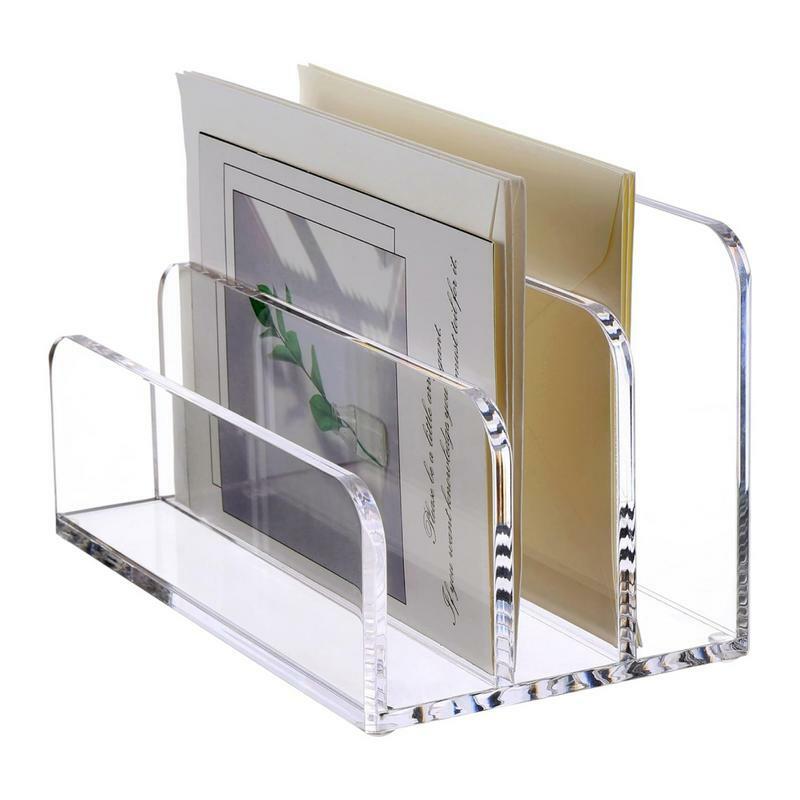 3 Compartments Mail Organizer | Clear Acrylic Vertical File Holder | Mail Organizer Countertop Clear File Display Stand