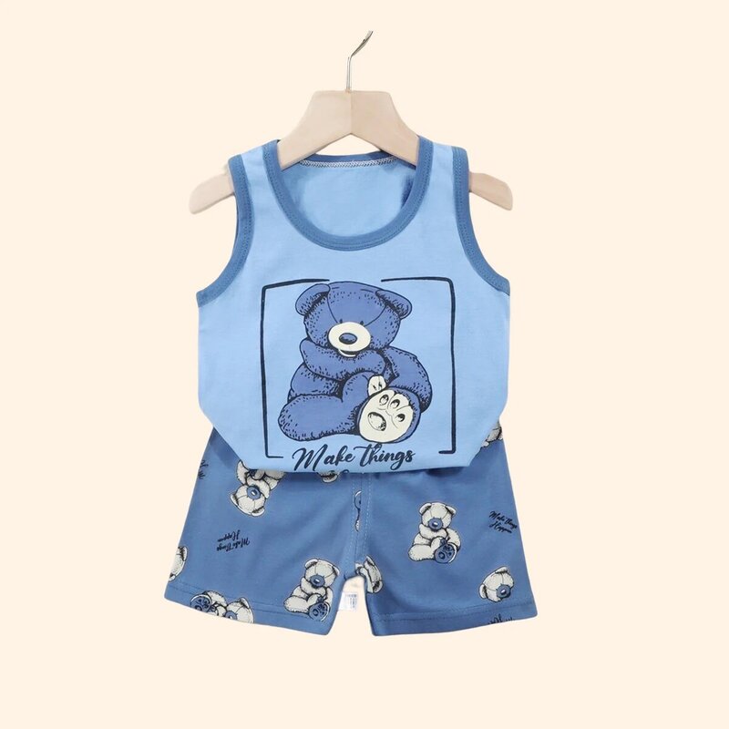 2PCS Children Sets Kids Clothes Vest Suit  Summer Children Clothing baby Cotton T-Shirts Shorts Tank Top  Boys Girls Sleeveless