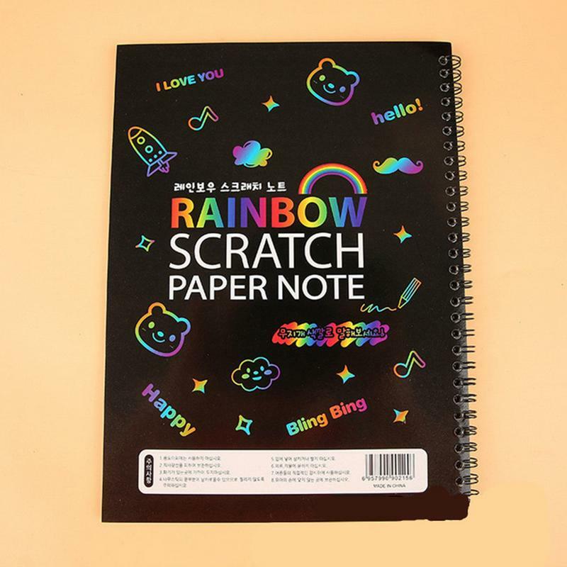 Scratch Paper Art For Kids DIY Handmade Scratch-Off Craft Kit 10 Sheets Rainbow Painting Birthday Gifts Color Drawing Notebook