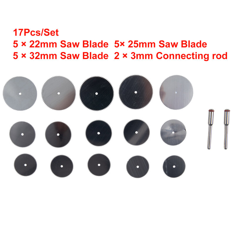 Hssミニ丸鋸刃,22, 25, 32mm,カッティングディスク,3mm接続ロッドセット,プラスチック,木材,電気研削用の回転工具,17個