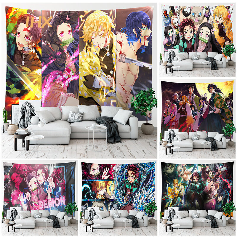 Japońskie Anime Tapestry Wall w stylu Hippie do zawieszenia wystrój pokoju Demon Slayer Anime tkaniny gobelin ścienny sypialnia tło Home Decoration