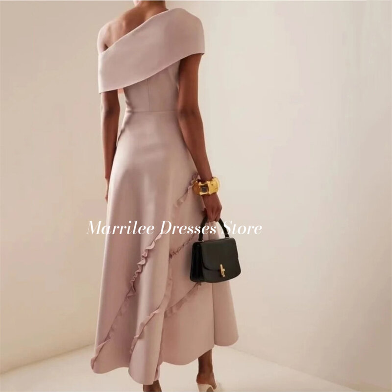 Женское платье с открытыми плечами Marrilee, розовое вечернее платье трапециевидной формы с пятнистыми рюшами, элегантное платье для выпускного вечера