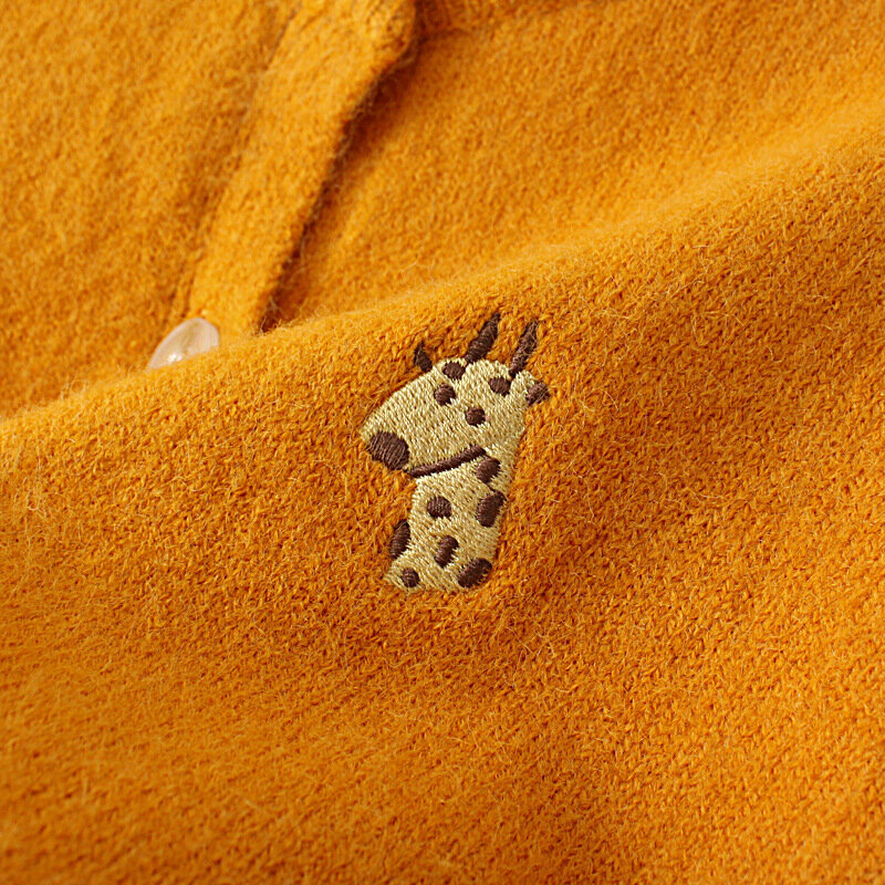 Cárdigan de punto de talla grande 4XL para mujer, suéter bordado de jirafa de dibujos animados para mujer, jersey básico de manga larga con cuello redondo