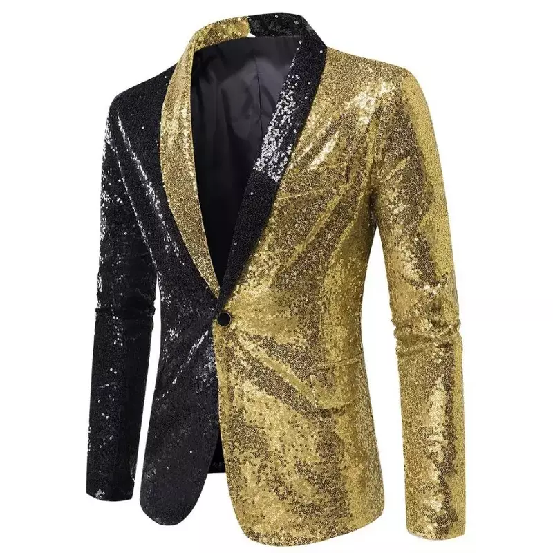 Блестящий блейзер с золотыми блестками для мужчин, новинка, облегающий мужской костюм, для ночного клуба, для диджея, сцены, певицы, танцев, шоу, мужское платье