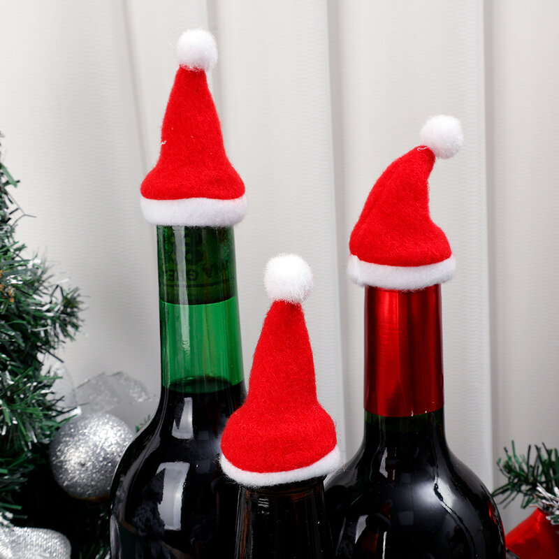 Mini sombreros de botella de vino de Navidad para niños, juguetes de bricolaje para el hogar, suministros de fiesta de Navidad, vajilla de cocina, vestido, sombrero Kawaii