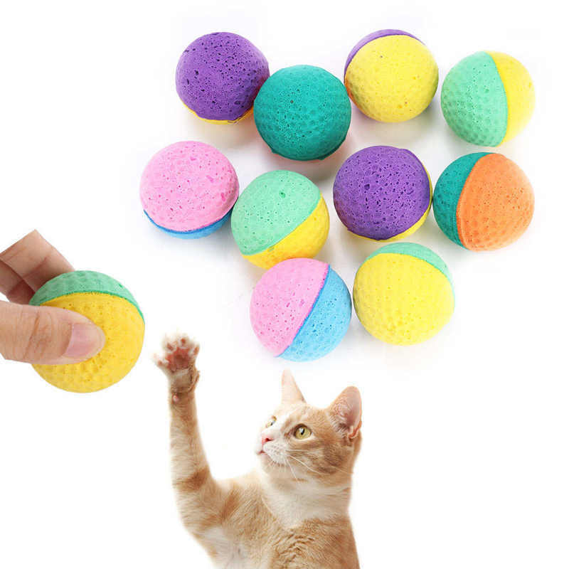 10Pcs Colorful Pet Cat Toy Latex Balls Durable Exercise Cat Kitten Soft Elastic Toys