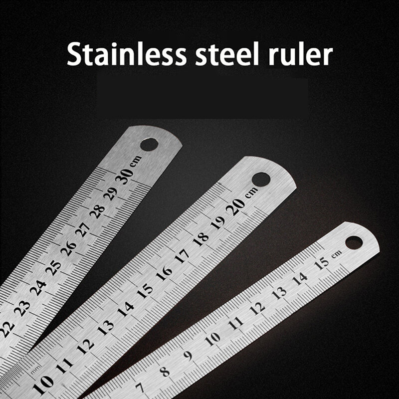 Herramienta de regla recta de Metal de acero inoxidable, herramienta de medición de doble cara, 15-30cm
