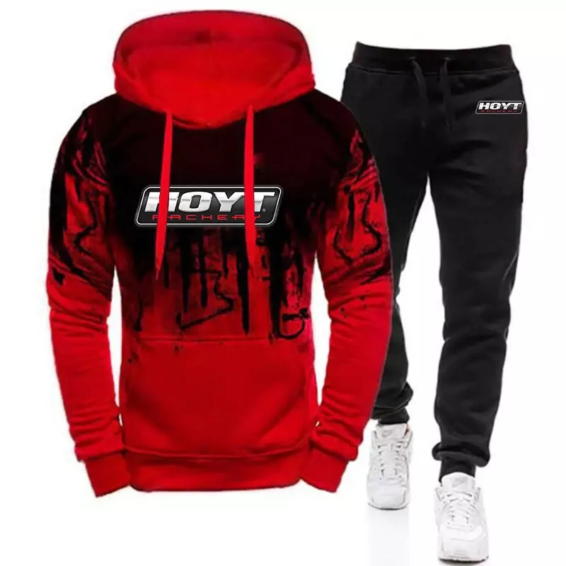 Hoyt Archery 2024 Men's New Gradient Color Hooded Pullover Hoodie Top+Pant Casual Sweatpant High Street Two Piece Suit