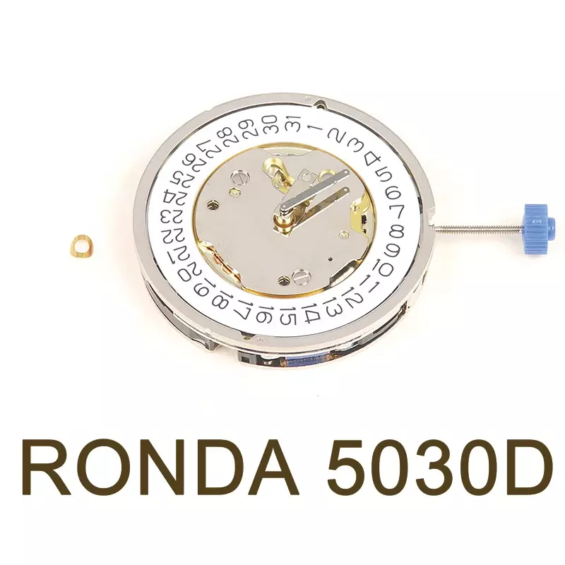 RONDA-Movimento Quartz Watch Acessórios, 5030D, prata, data em 4, seis mãos, suíço, original, novo