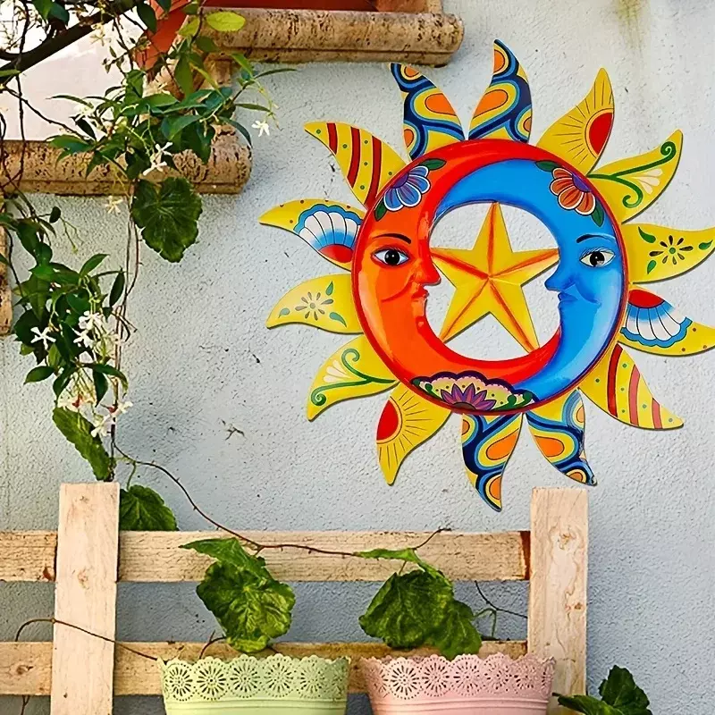 Decoração exterior de Sun Moon e Star Metal Wall Hanging, Home Art, Arte Criativa, Decoração de jardim, Fundo de festa