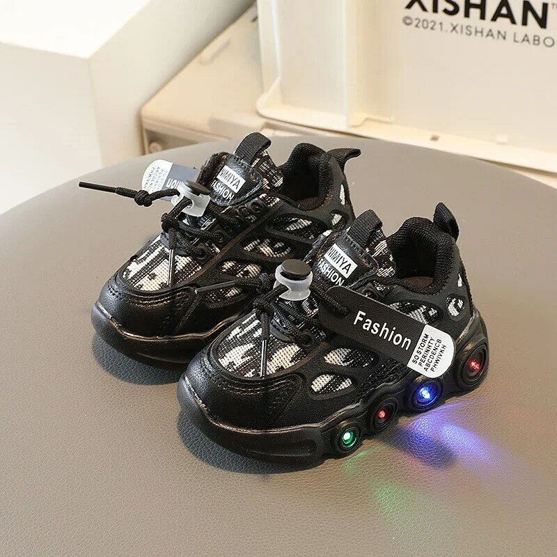 Детские кроссовки со светодиодной подсветкой, дышащая сетчатая спортивная обувь для начинающих ходить мальчиков и девочек, весна-осень