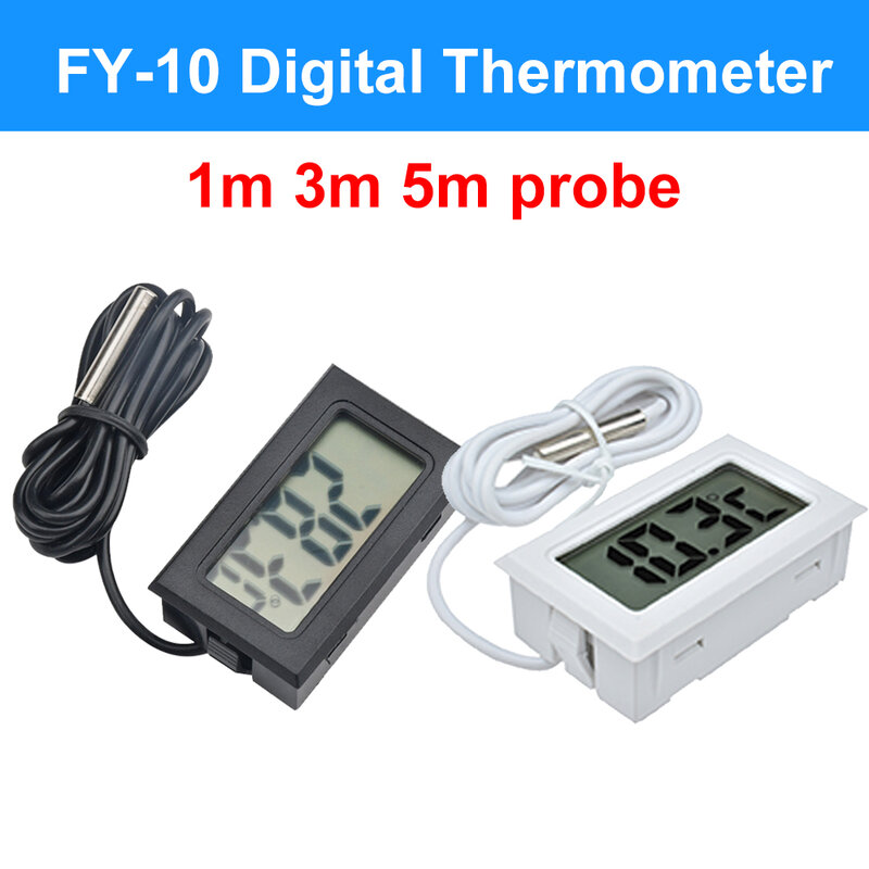 FY-10 LCD Digital Thermometer Aquarium Car Water Bath Temperature Tester Detector Monitor Embedded Temperature Sensor 1M 3M 5M