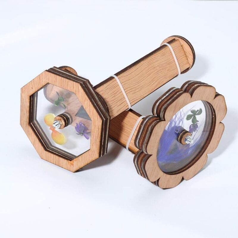 Outdoor Toys DIY Kaleidoscope Kit for Kids Shows More Wonderful Pictures Attractive Wooden Optical Toy Eco-Friendly