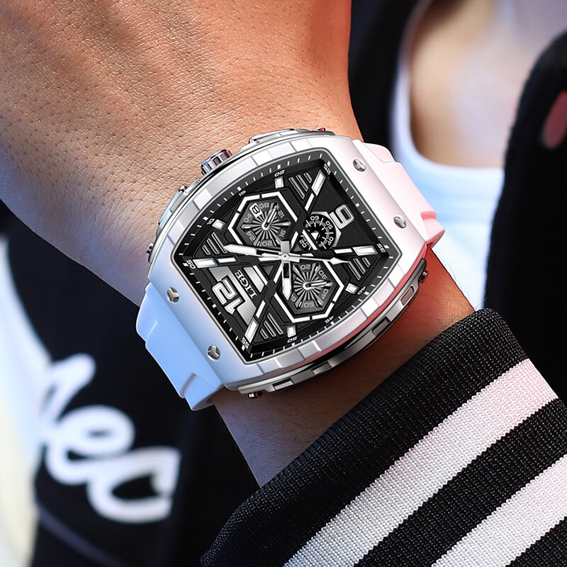 LIGE-Relógio de quartzo retangular impermeável masculino com pulseira de silicone, relógio de pulso luminoso masculino, data e data, original