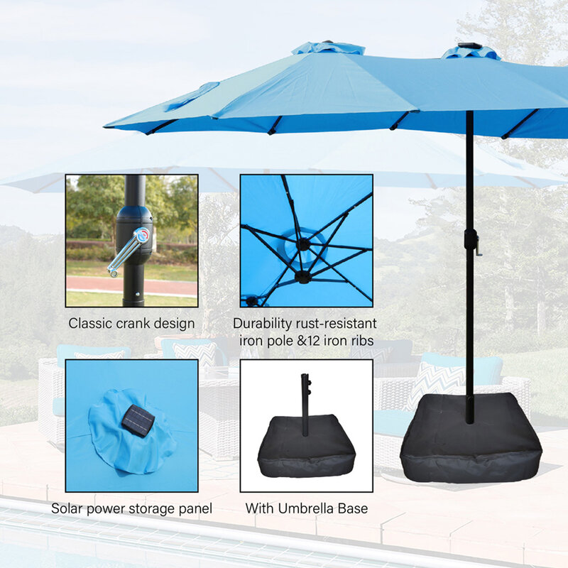 防錆鋼フレーム屋外パティオ傘、3つの空気を防ぎ、クランク、12の調整可能なテーブル、デッキ、庭、金属