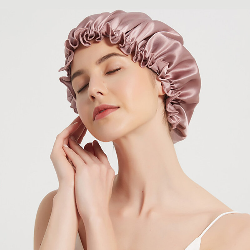 100% Pure Mulberry Silk Night Sleeping Cap Hair Soft Bonnet Hats for Women Head Cover Hair Wrap Wide Elastic Band Hair Loss Cap