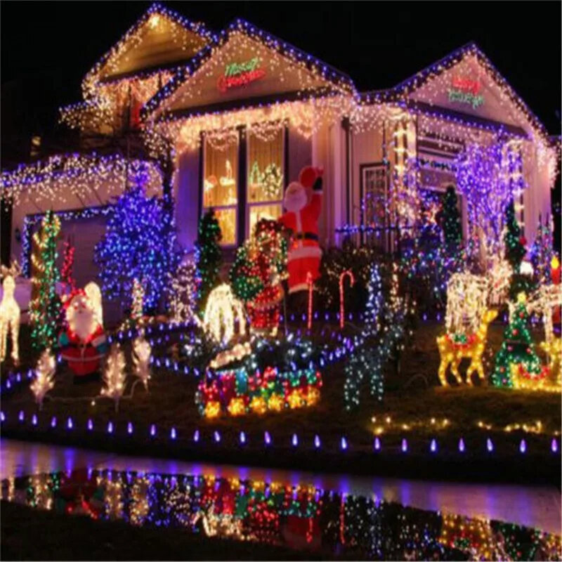 Wodoodporny dom na zewnątrz 10M 20M 30M 50M 100M magiczne łańcuchy świetlne LED girlanda z dekoracje ślubne świątecznej