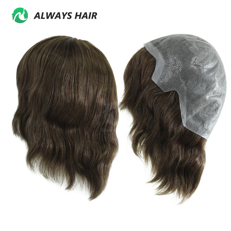India-男性用の人間の髪の毛のかつら,上質な肌,フルヘッド,手作りのかつら,かつら,6インチ