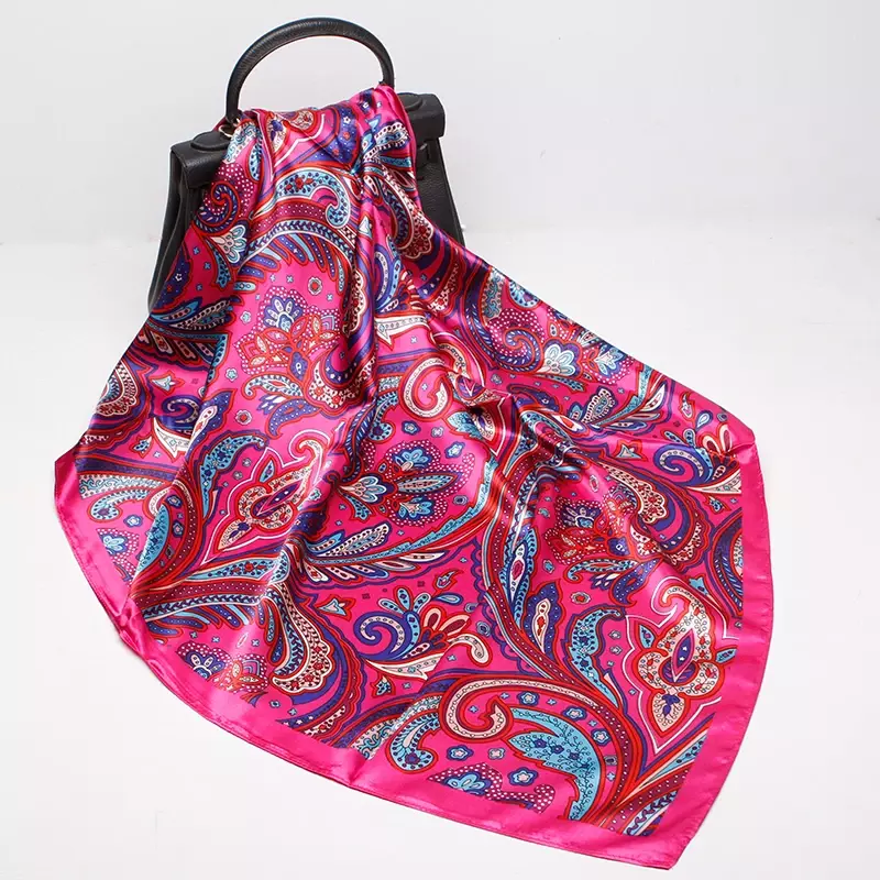 Fashion Scarves For Women Paisley Print Faux Silk Head Scarf 90*90cm Square Shawl Large Hijab Ladies