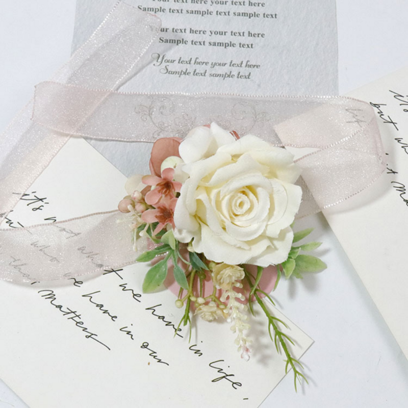 Boutonnières artificielles rose poussiéreux pour marié, épingles de mariage, fleurs de corsage, broche de poignet, accessoires de décoration pour patients
