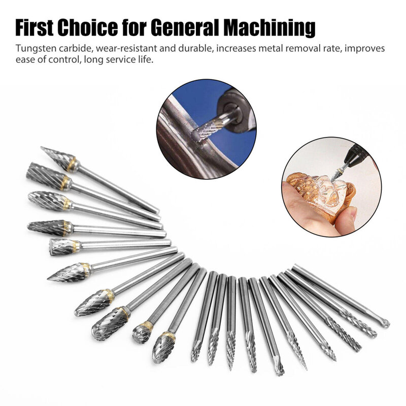 20pcs Wood Carving Engraving Drill Bits Set With 1/8" Shank Rotary Burrs Set Ideal For Wood Carving Enthusiasts