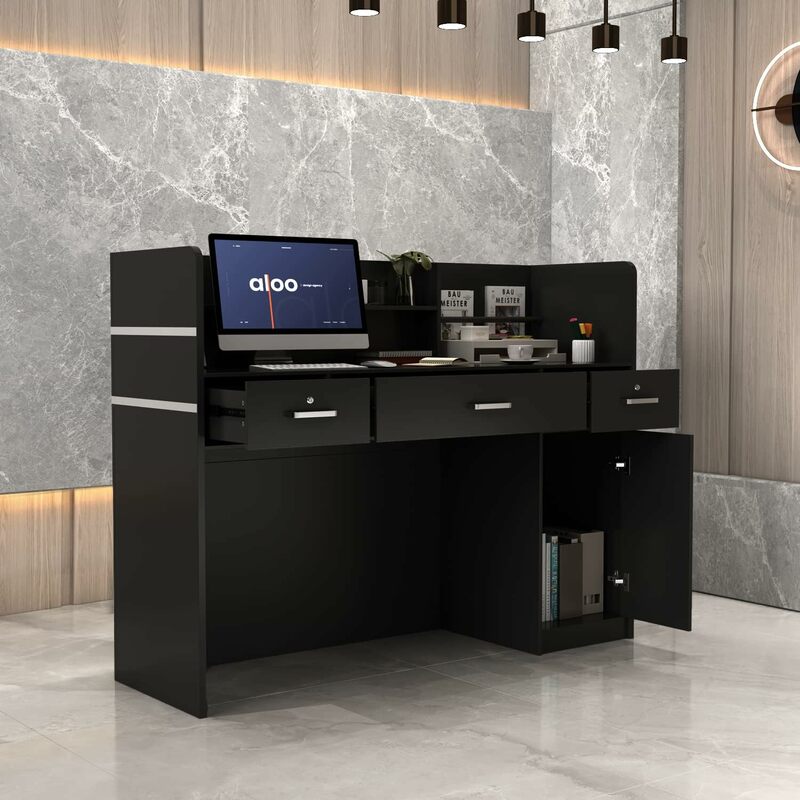 Reception Desk with Drawers & Storage Shelves, Reception Table with Private Panels, for Salon Reception Room Checkout Office