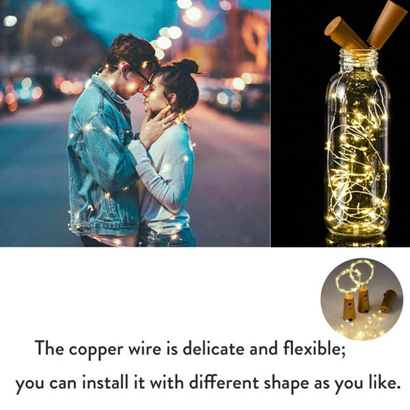 Guirxiété lumineuse solaire LED en forme de bouteille de vin, étanche, cuivre, liège, luciole, bricolage, décoration d'intérieur, 1 pièce