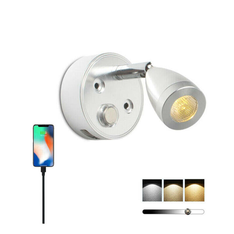 Luz LED de lectura Flexible para el hogar, foco de 12-24V con USB, modelo de tres colores, 2 piezas, para autocaravana, barco y casa rodante