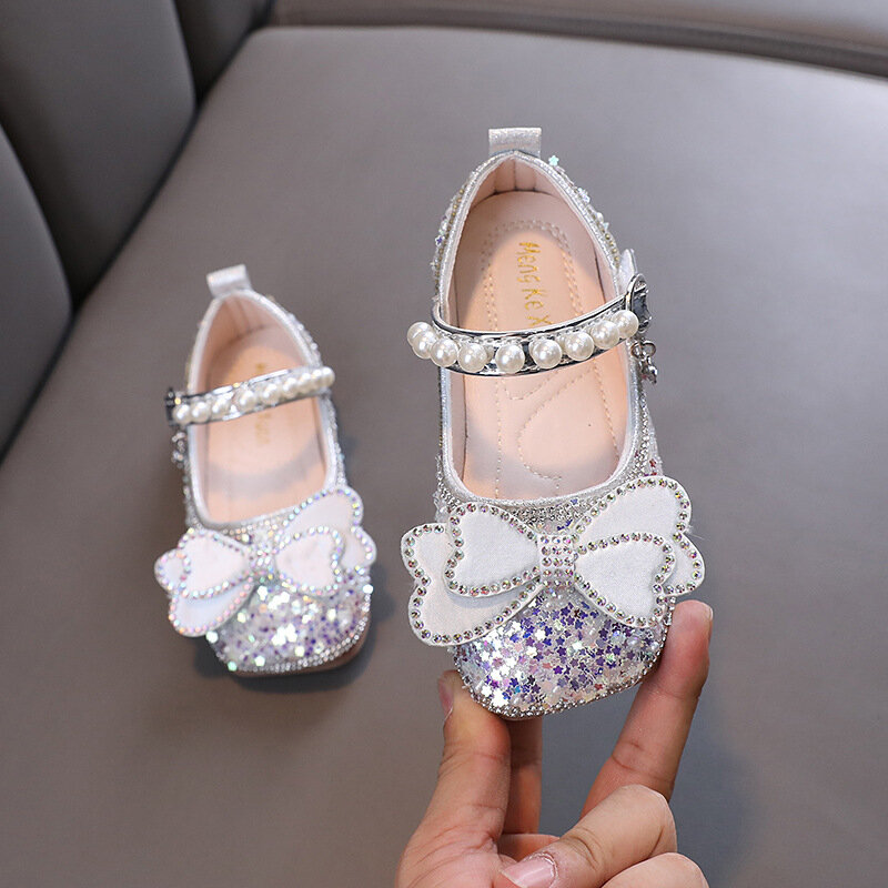 New Girls Glitter Wedding Performance Shoes Fashion Bling Versatile Kids Flats Princess Toddler Anti Skid Dance Mary Jane Shoes