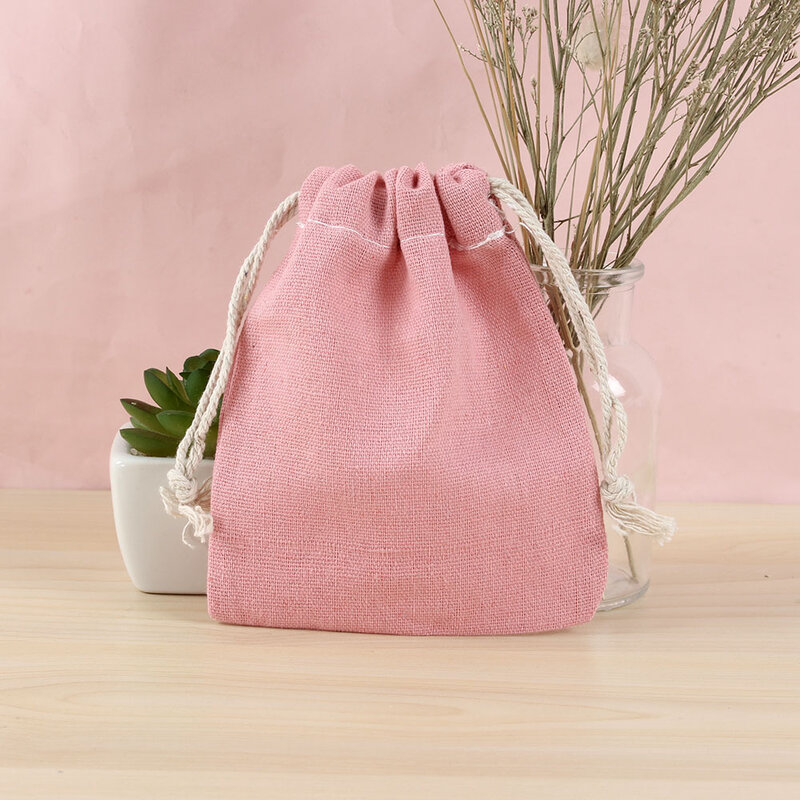 Bolso pequeño de lino y algodón con cordón para mujer, bolsa de almacenamiento de piezas, hecho a mano, monedero de viaje, bolsa de tela pequeña para regalo, 1 unidad