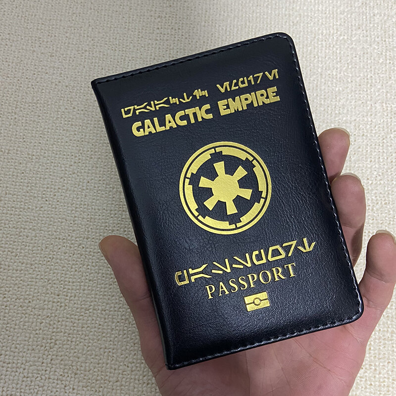 Couverture de Passeport en Cuir PU Noir avec Logo Galactique, Portefeuille de Voyage, Porte-Documents, Nouveauté