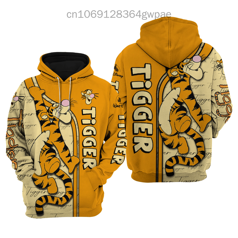2024 Nieuwe Disney Tigger 3d Hoodie Heren Damesmode Sweatshirt Hoodie Disney Asual Harajuku Streetwear Tigger Rits Hoodie