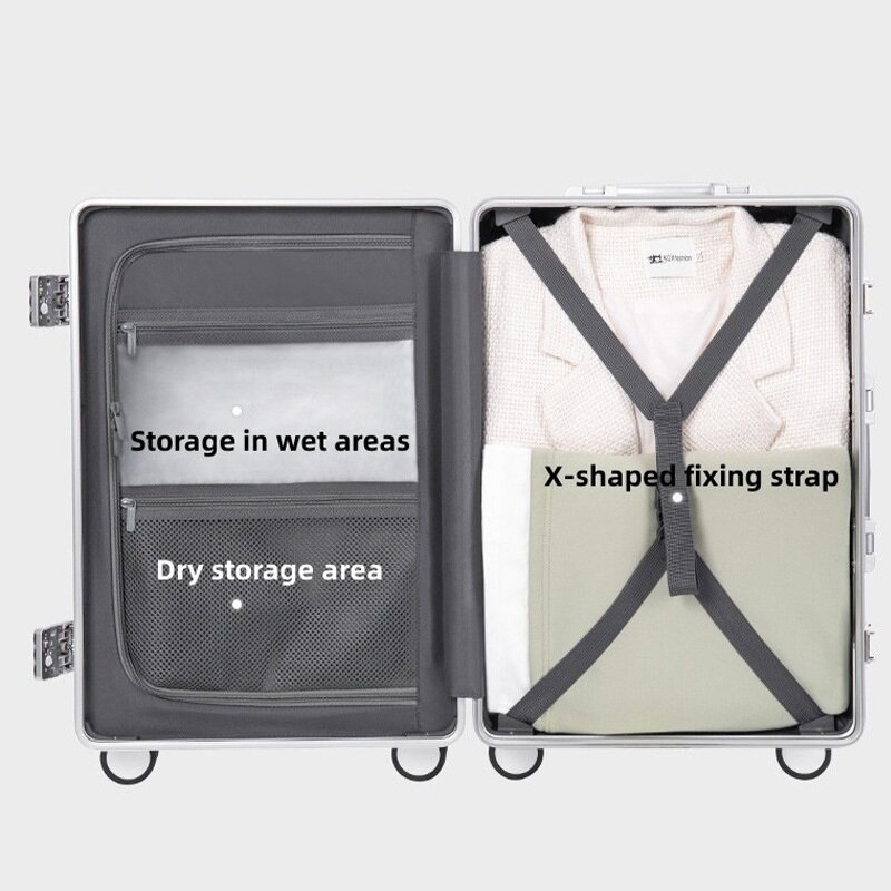 Compartiment à bagages multifonctionnel pour hommes et femmes, cadre en aluminium PC, boîte à roulettes avec mot de passe, roue universelle, boîte de voyage aste