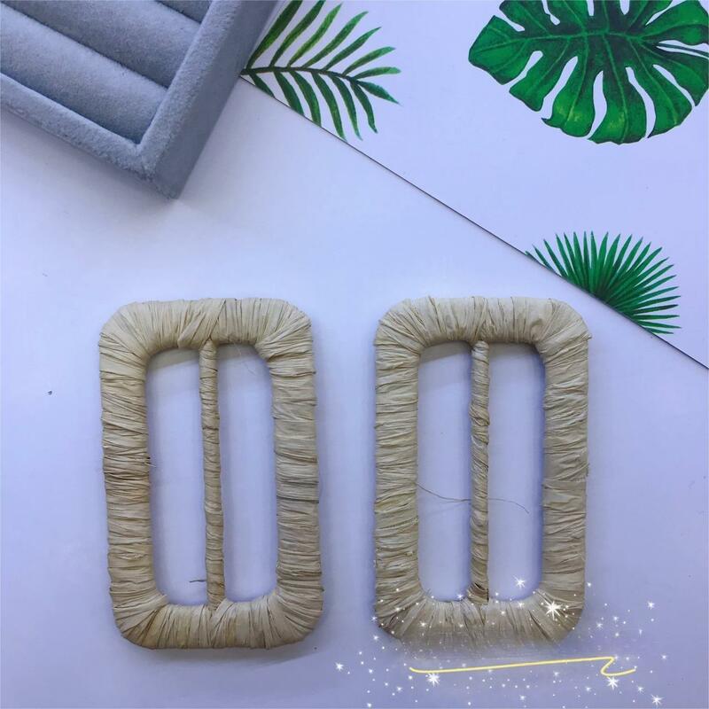 2PCS Factory Raffia straw fashion jewelry accessories Japanese buckle rectangular beige natural plant buckle shoes bag clothing