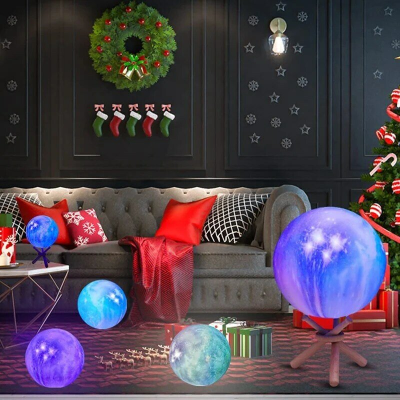 مصباح القمر المجرة مع حامل ، ديكور الفضاء ، الأشياء الرائعة ، هدايا لعيد الميلاد وعيد الميلاد ، 16 لونًا
