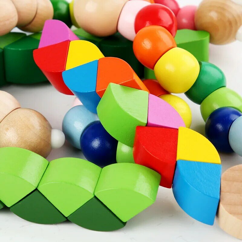 1 Buah Mainan Kayu Ulat Warna-warni Boneka Nematoda Bengkok Hadiah Mainan Penenang Jari Bayi Edukasi Menyenangkan Kognitif Anak-anak