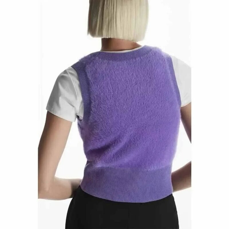 CO Women's 2023 Fashion Two-color Casual Slim Version Short Knit Short Vest Sweater Retro Round Neck Sleeveless Vest Chic Top