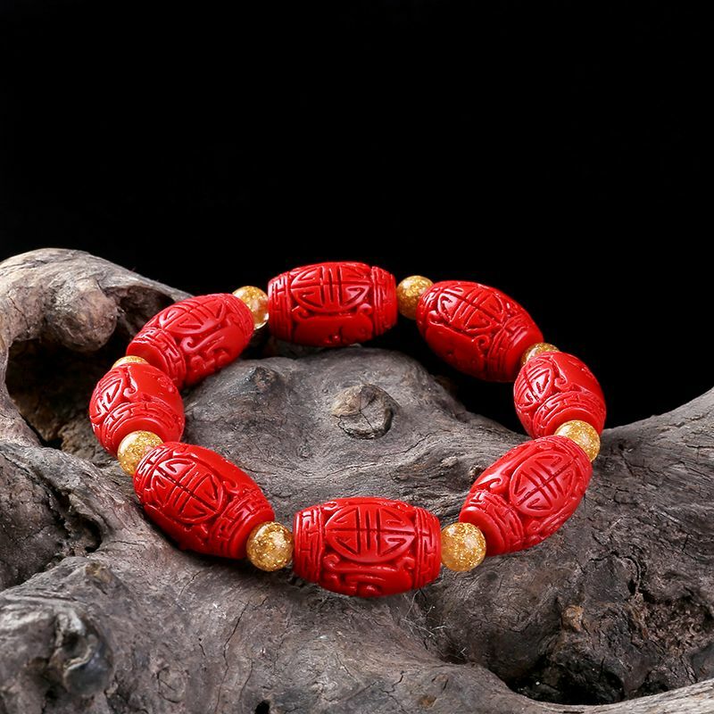 Red Cinnabar Bracelet Rosary Red Single Circle Animal Year Bracelet Beads for Men and Women Jewelry Gift Money Rolling.
