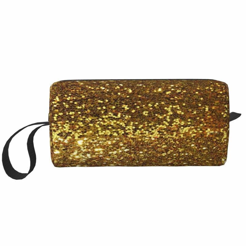 Gold Glitter Makeup Bag Cosmetic Organizer Storage Dopp Kit Portable Toiletry Cosmetic Bag for Women Beauty Travel Pencil Case