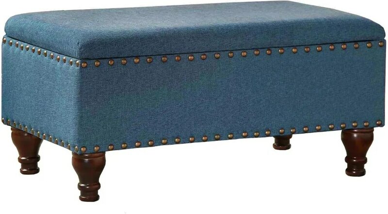 Upholstered Storage Bench with Nailhead Trim | Ottoman with Storage for Living Room & Bedroom | Decorative Home Furniture