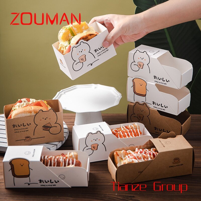 Caja de embalaje desechable personalizada para comida, cajón de papel para desayuno, pan, almuerzo, postre, huevo, sándwich