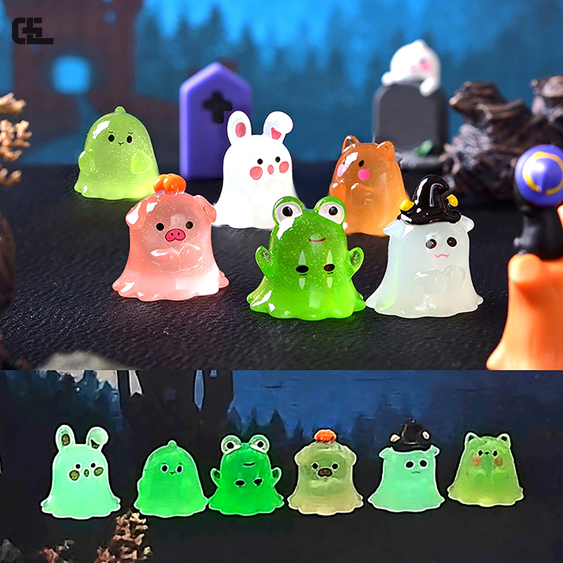 Luminous Rabbit Dragon Ornamento, Desenhos Animados Sapo Porco Estatueta, Boneca Fantasma, Micro Paisagem, Decoração De Natal, Dollhouse Brinquedo Em Miniatura