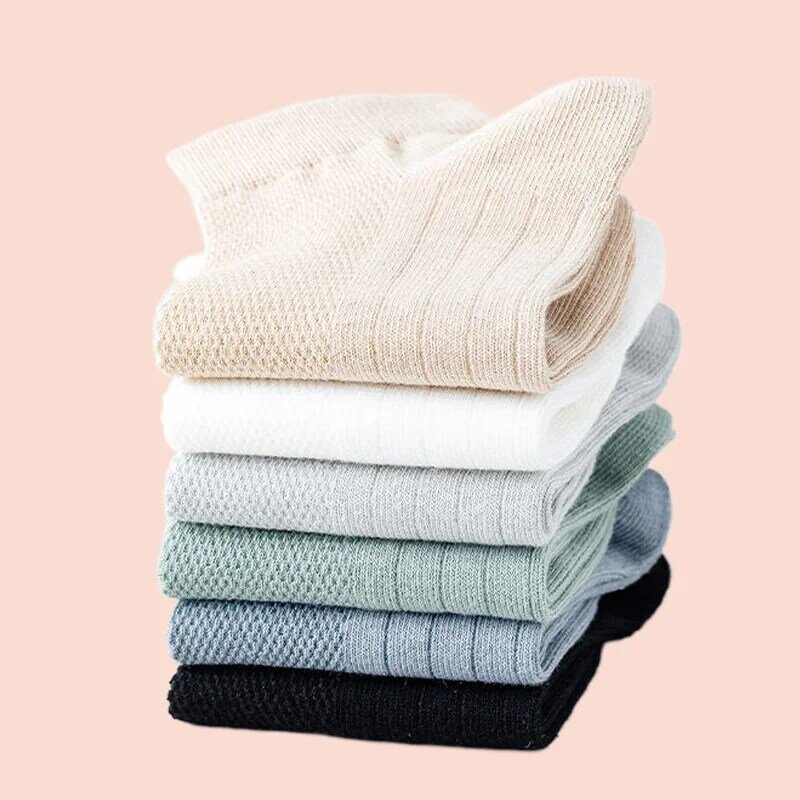 Calcetines tobilleros de malla de algodón para hombre, medias cortas transpirables finas, cómodas, de Color sólido, informales, de alta calidad, 5 pares