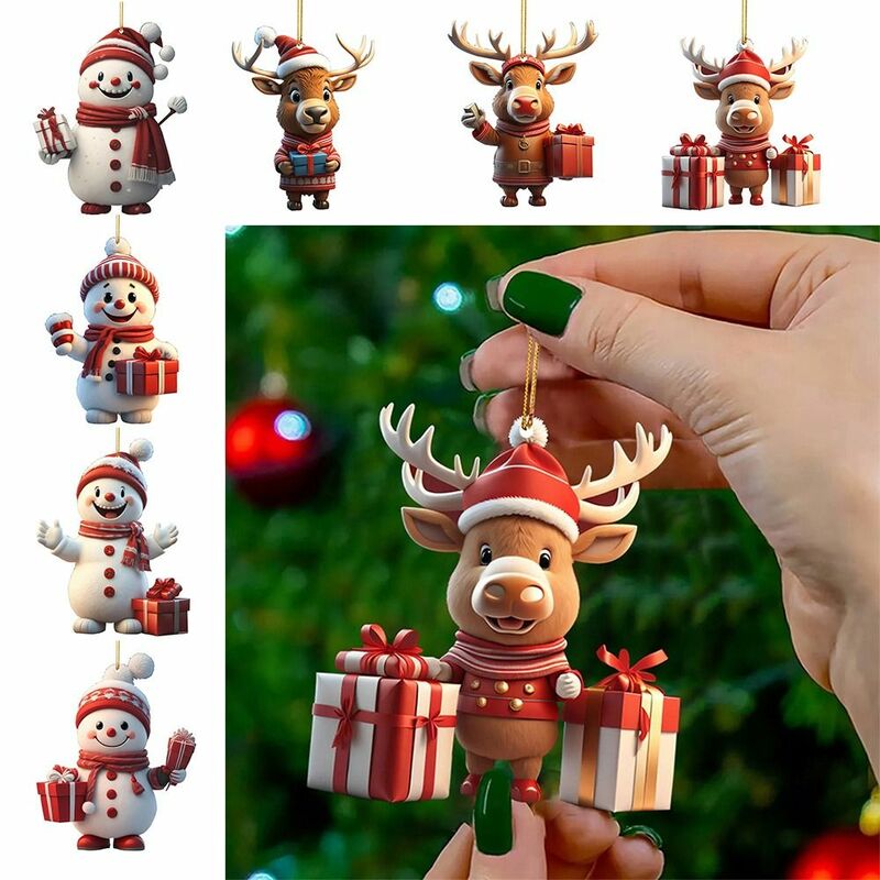 Multicolor Christmas Decorations Acrylic Cartoon Snowman Deer Hanging Pendants Party Supplies Delicate Christmas Tree Ornament