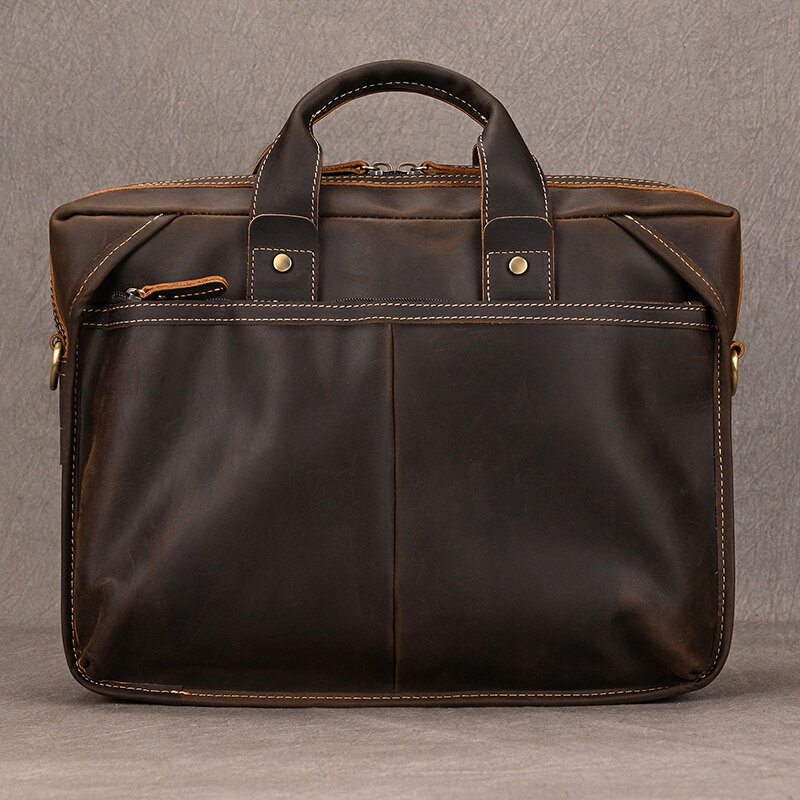 男性用本革ブリーフケース,手作りのデザイナーバッグ,14インチのコンピューターバッグ,2019で人気