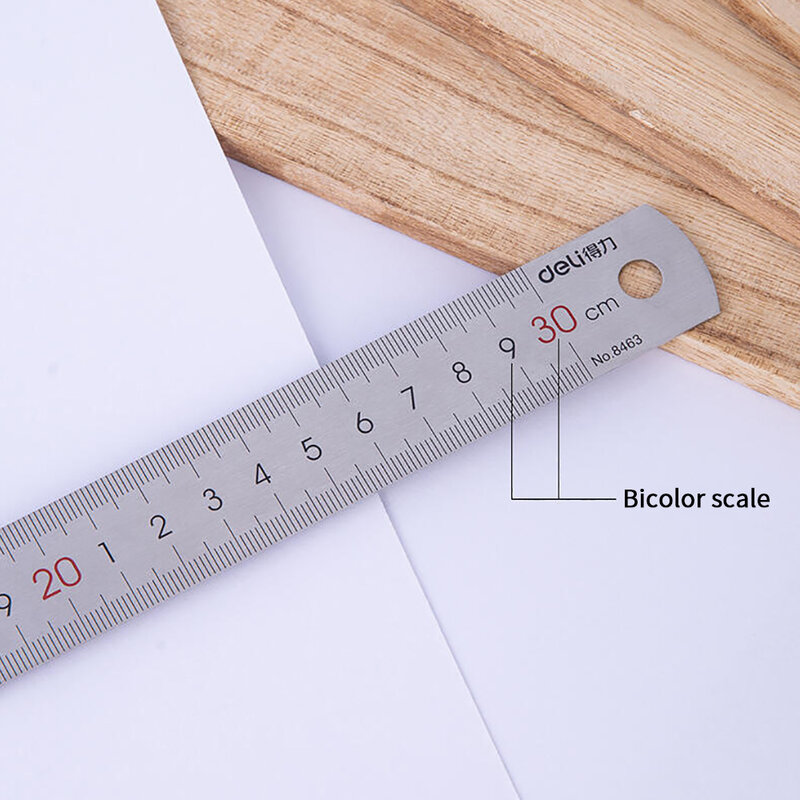 Régua reta de aço inoxidável, régua metálica prateada, ferramenta de medição de desenho, material escolar e escritório, 15cm, 30cm