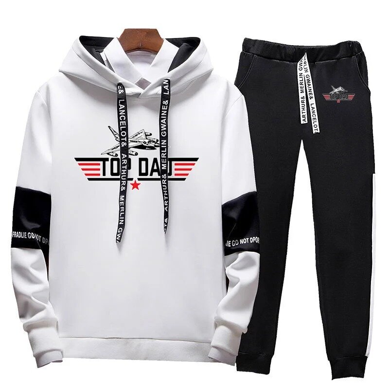 TOP DAD TOP GUN Movie 2024 Spring and Autumn New Men Fashion Printing Leisure Drawstring Hoodie Trousers Lace-up Two-piece Suit