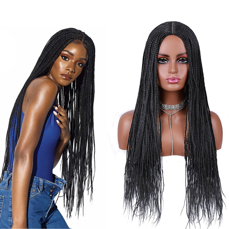 Peruca trançada para mulheres negras, cabelo sintético, perucas longas trançadas retas, totalmente feita à máquina, tranças torcidas, cabelo trançado resistente a perucas