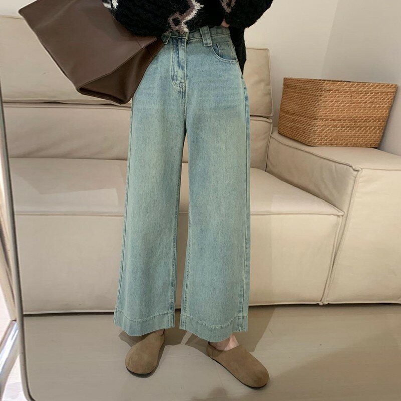 ZHISILAO 여성용 발목 길이 와이드 레그 청바지, 빈티지 하이 웨이스트 스트레이트 데님 바지, 용수철 여름, 2024