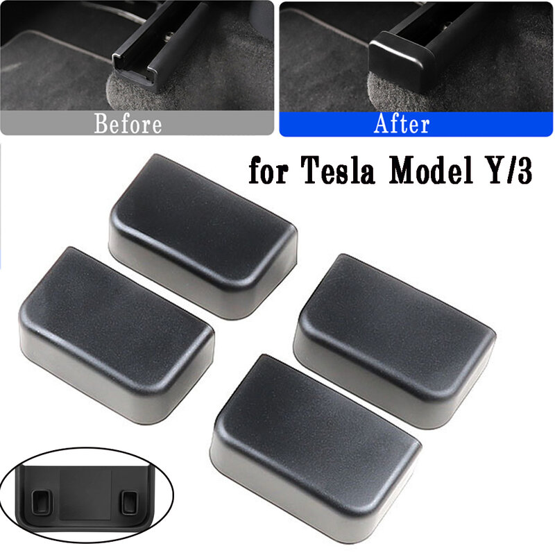 Bujía de goma antipatadas para asiento trasero de Tesla, riel deslizante de 4 piezas, compatible con modelo Y /3 2020-2021 ABS Y accesorios modificados de goma, color negro